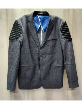 RNT23 Ron Tomson Gray Moto Cross Shoulder Sports Coat Blazer Sz XL 42, Zip front